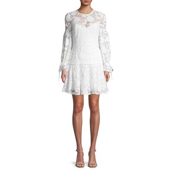 ML MONIQUE LHUILLIER Floral Lace Dress Ivory Size 12 - Picture 1 of 2